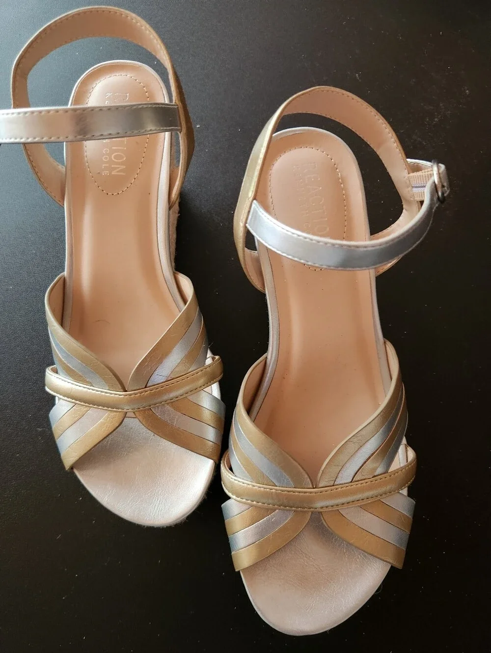 Reaction Kenneth Cole Metallic Gold and Silver Espadrille Wedges